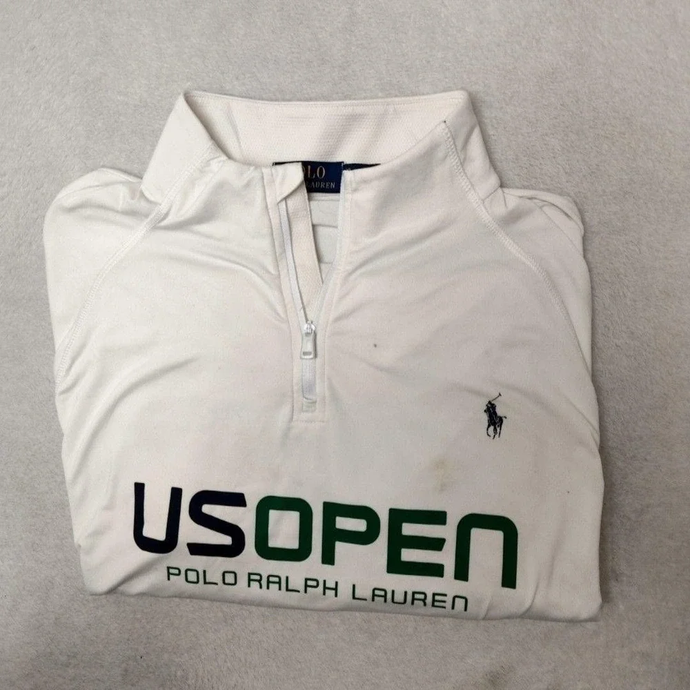 Polo Ralph Lauren Pullover Mens XL White US Open Golf Mock Neck 1/4 Zip Tennis